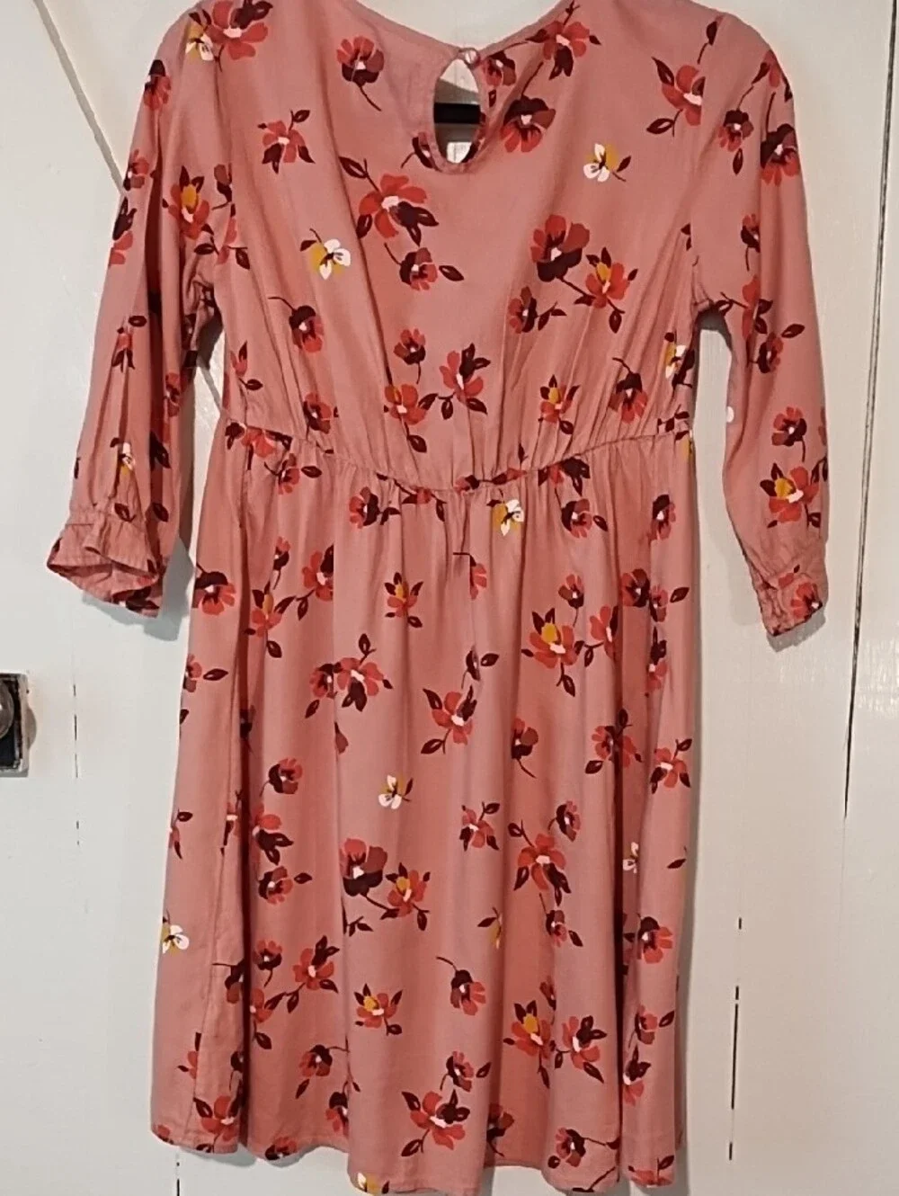 EUC Old Navy Rose Pink Floral V-Neck Midi Dress Girls XL.